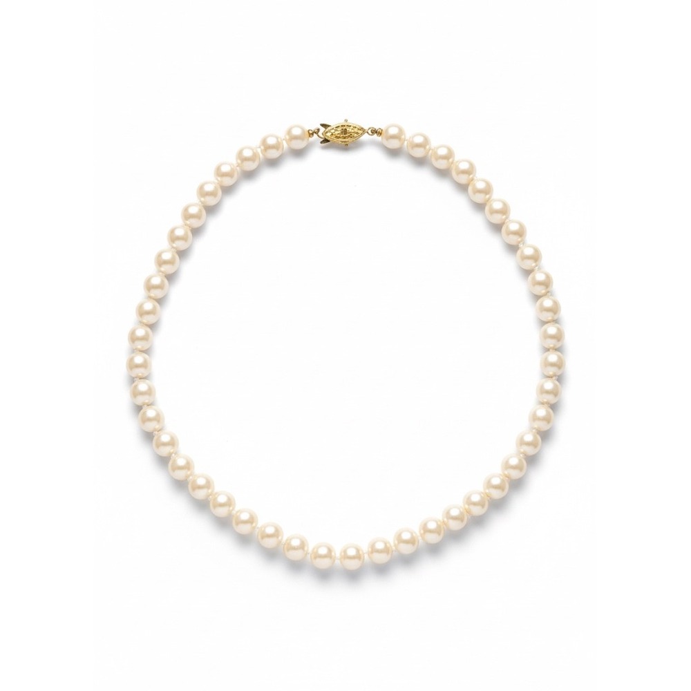 Classic Faux Pearl Necklace‎ Gold Clasp Elegant Women Jewelry Gift Vtg 14"L